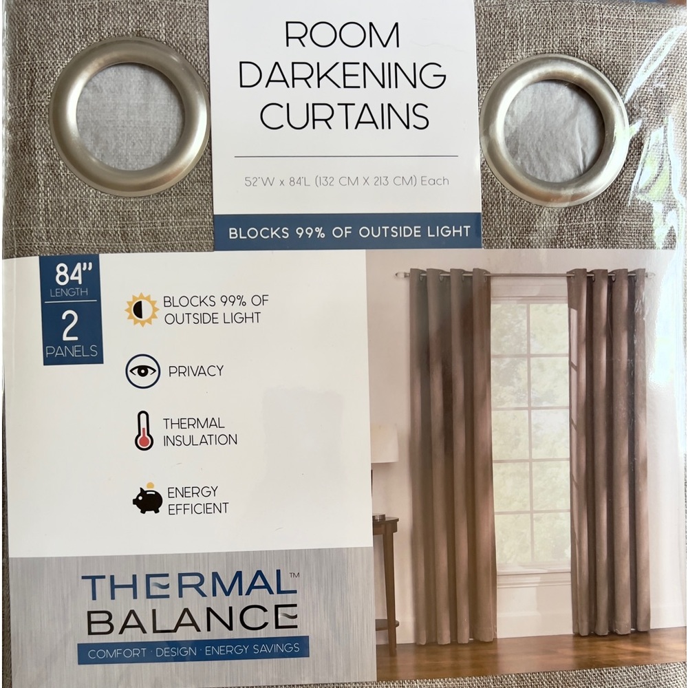 Bristol Natural room darkening curtains. 2 sets. 52x84”. Grommet top.